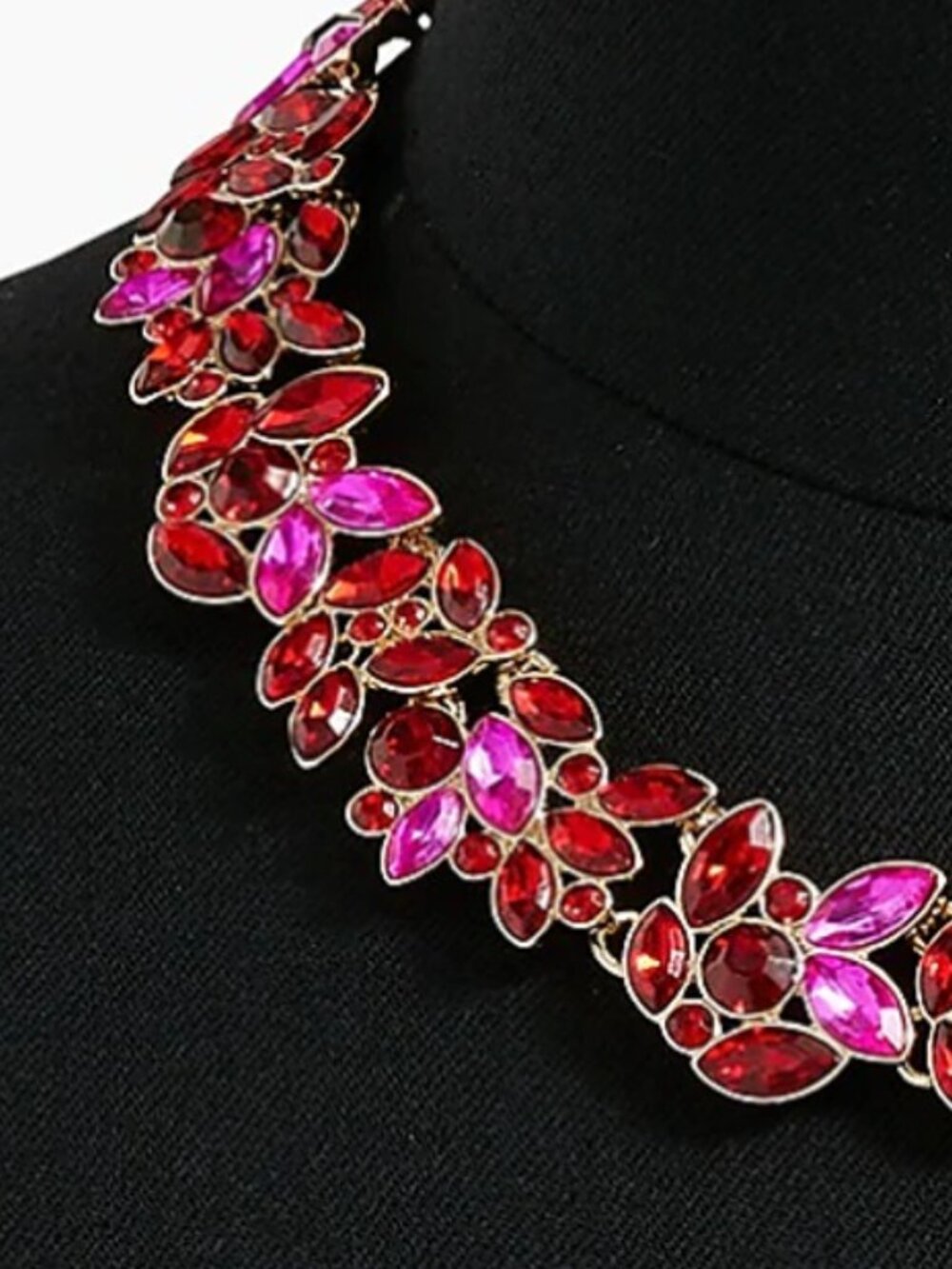 J.Crew Factory Crystal Leaf Red Pink Statement Necklace NEW! 💖